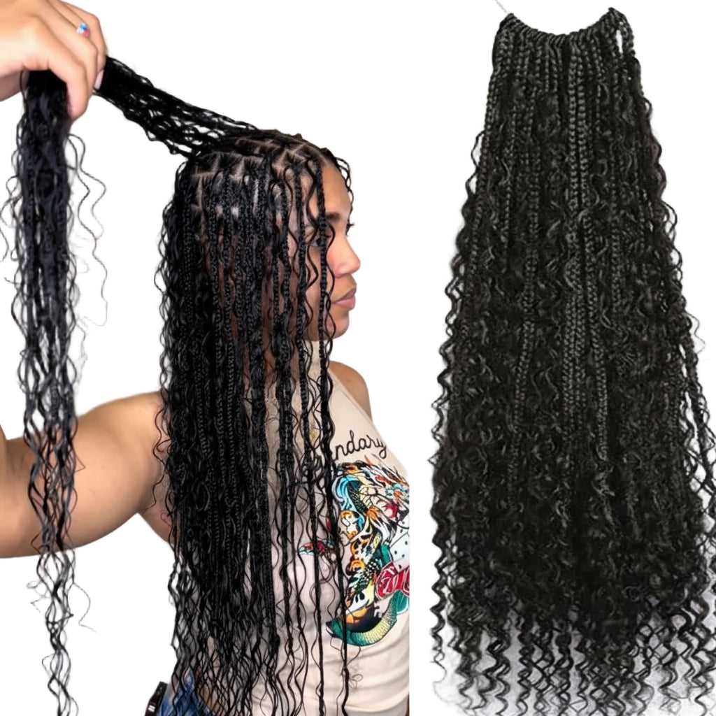 Crochet Curly Human Hair Boho Box Braids