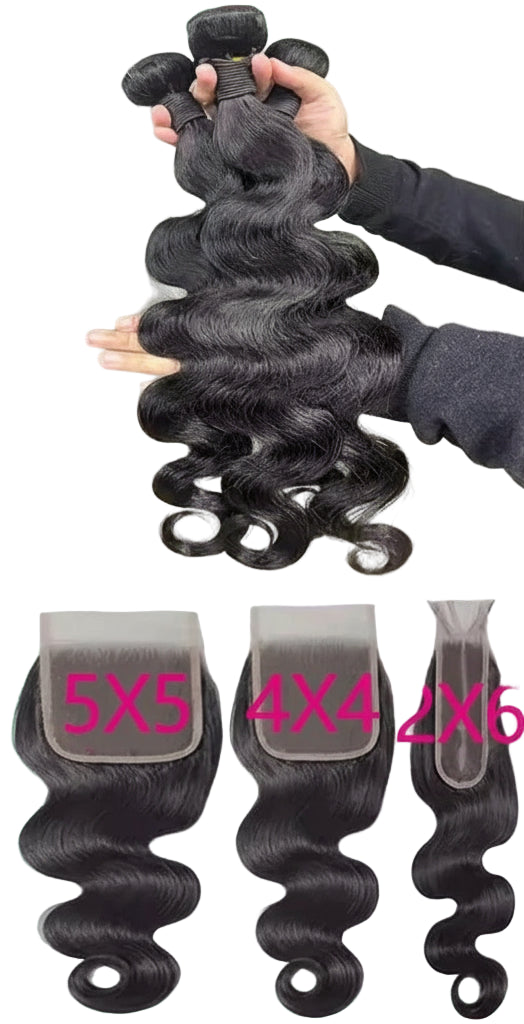 Body Wave Bundles 100% Human Hair with 4x4/5x5 Closure 20 22 24inch Raw Hair Extensions Bundles with 2x6 Midlle Part Closures