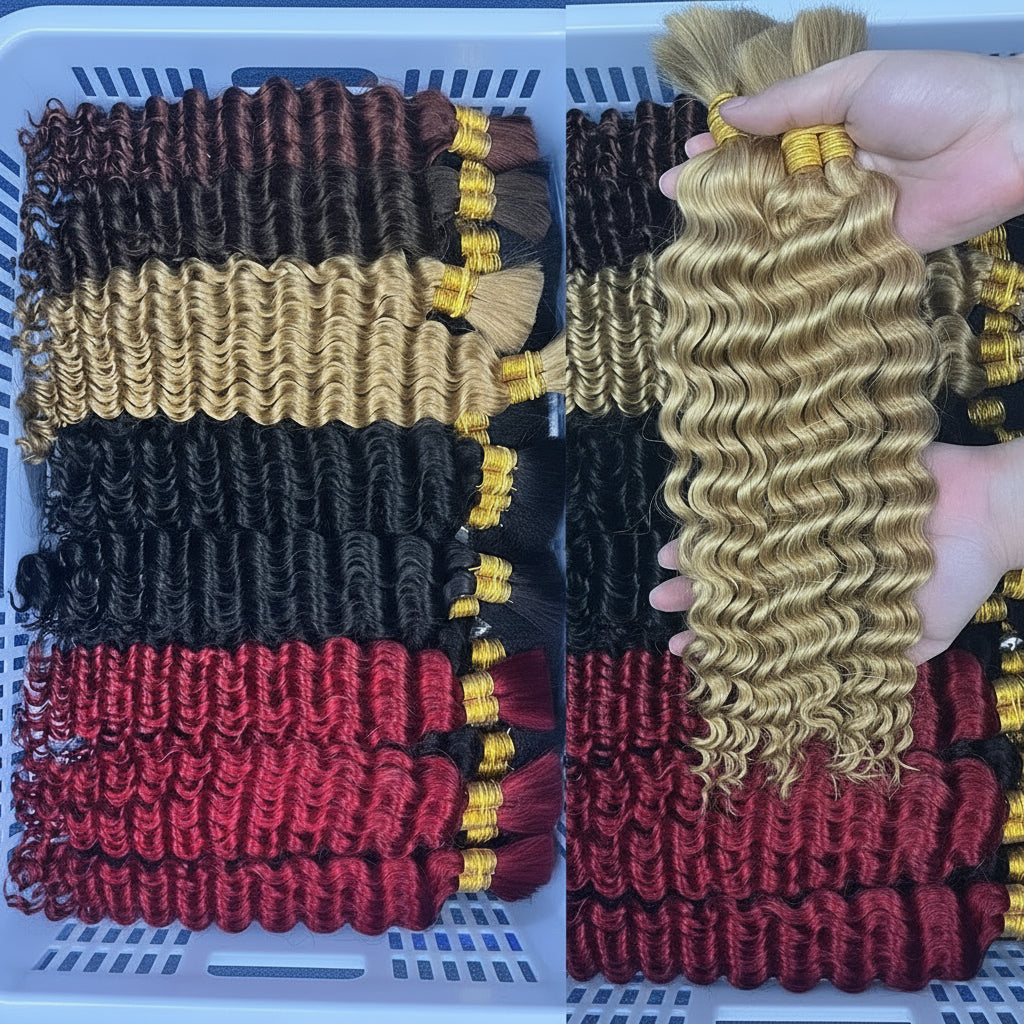 Deep Wave Bulk Human Hair Braiding P4/27 Highligt Blonde Curly Brazilian