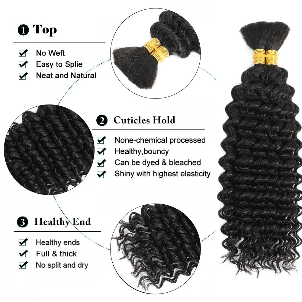 Human Braiding Hair 2Bundle 100g 18Inch Deep Wave Bulk Human Hair Brown Wet and Wavy Human Hair Bundles for Braiding No Weft