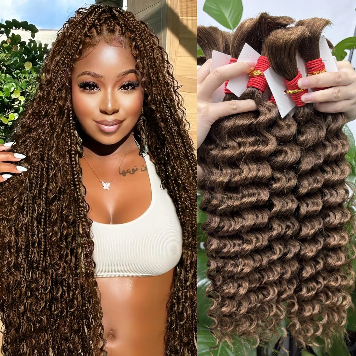 22 24Inch Deep Wave Bulk Human Hair for Boho Braids No Weft Colored 100% 12A Human Hair Bulk Curly Extensions for Braiding