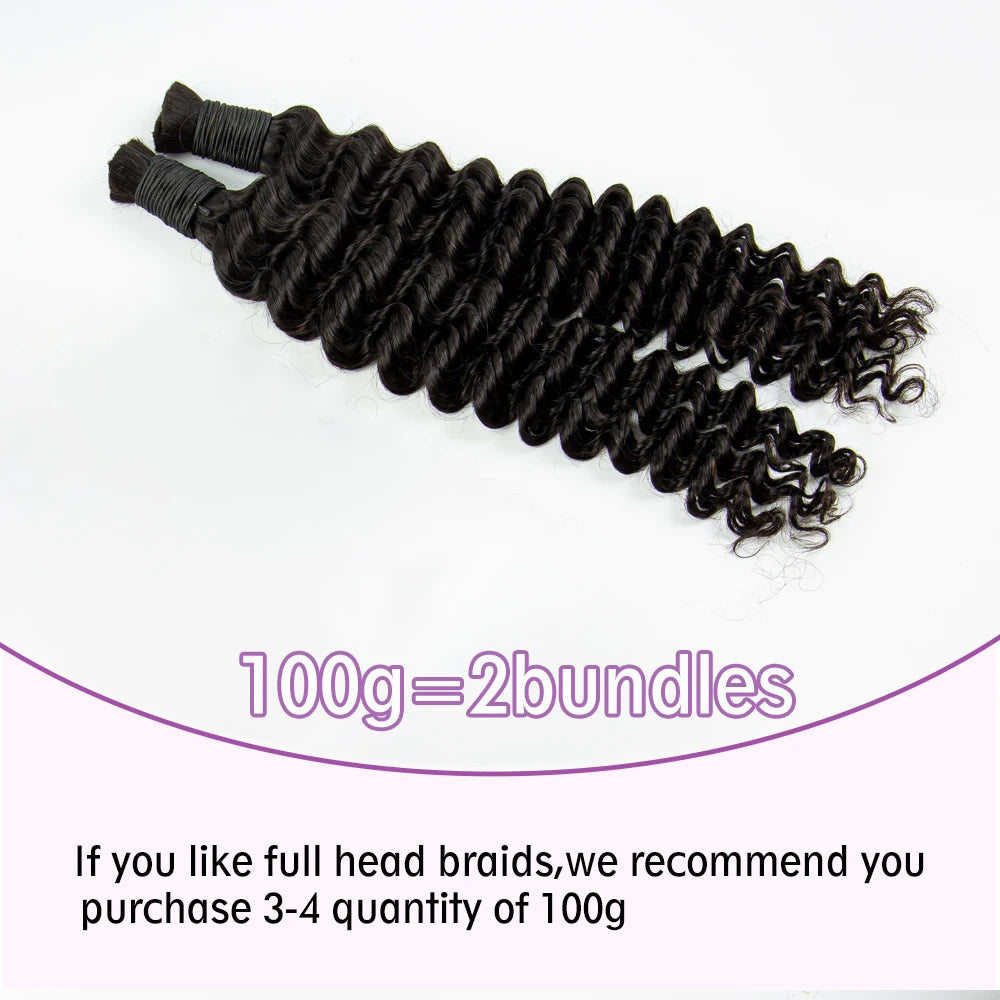 22 24Inch Deep Wave Bulk Human Hair for Boho Braids No Weft Colored 100% 12A Human Hair Bulk Curly Extensions for Braiding