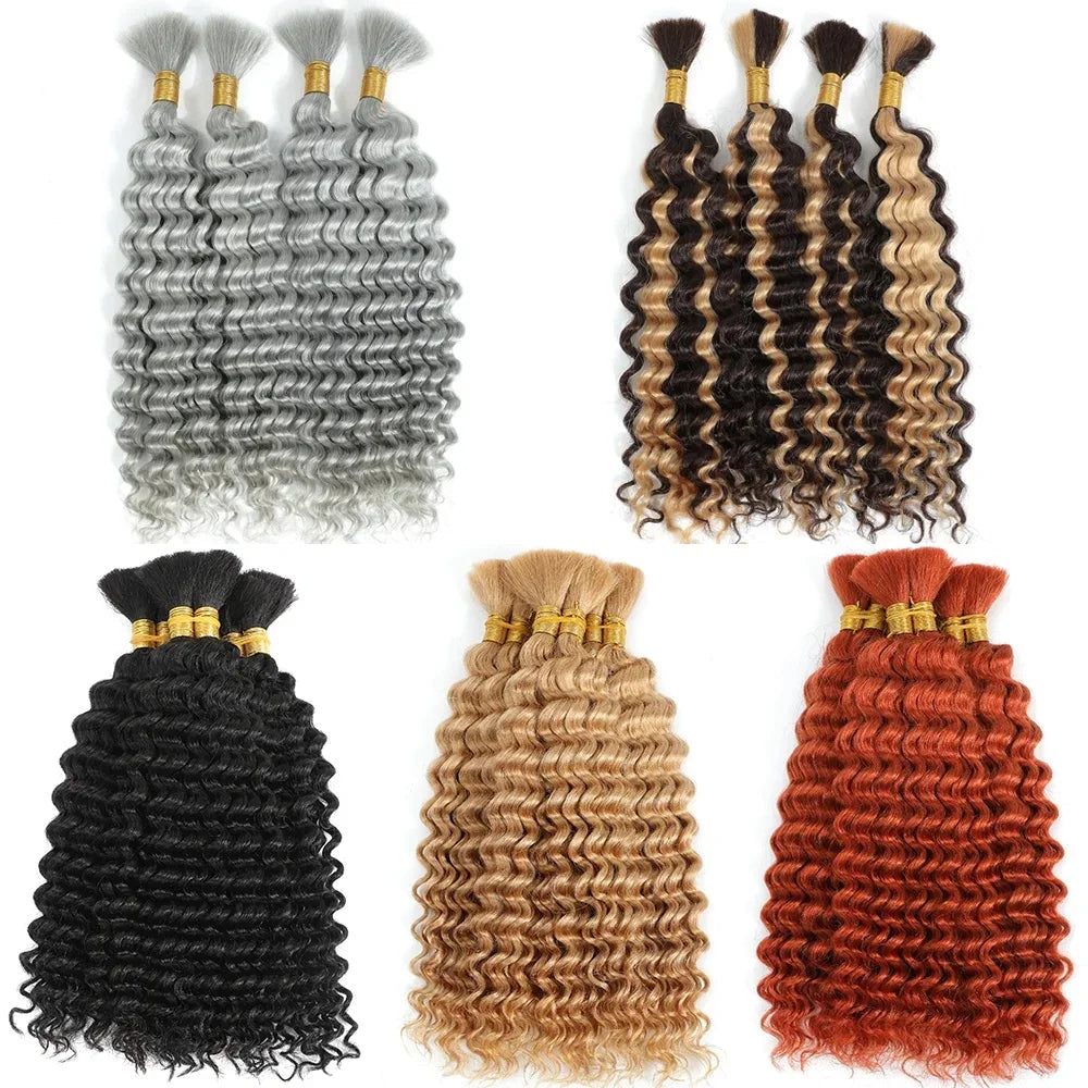 Deep Wave Bulk Human Hair Braiding P4/27 Highligt Blonde Curly Brazilian
