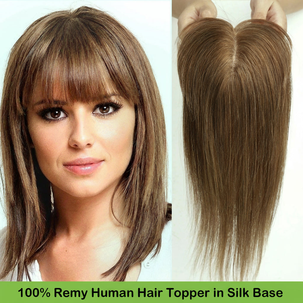 Blonde Human Hair Toppers with Bangs and Dark Root