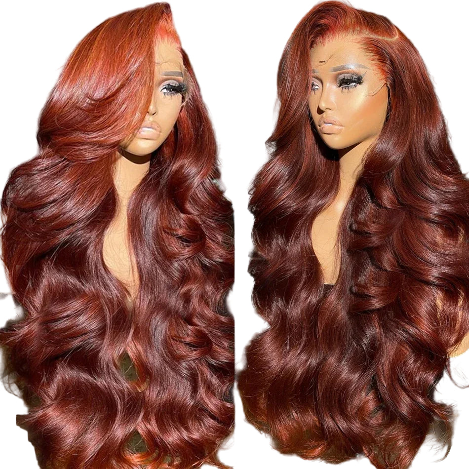 Reddish Brown HD Lace Front Wig Brazilian Straight Human Hair Wig