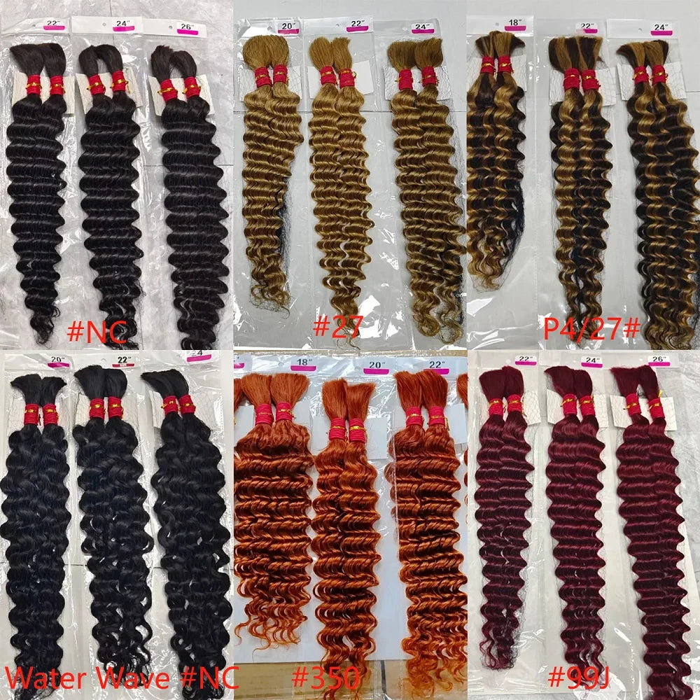 22 24Inch Deep Wave Bulk Human Hair for Boho Braids No Weft Colored 100% 12A Human Hair Bulk Curly Extensions for Braiding