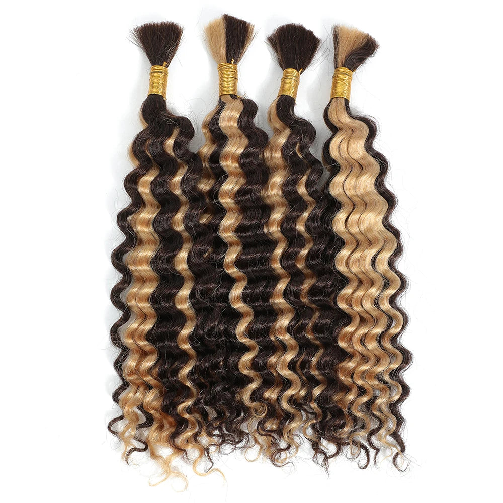 Deep Wave Bulk Human Hair Braiding P4/27 Highligt Blonde Curly Brazilian