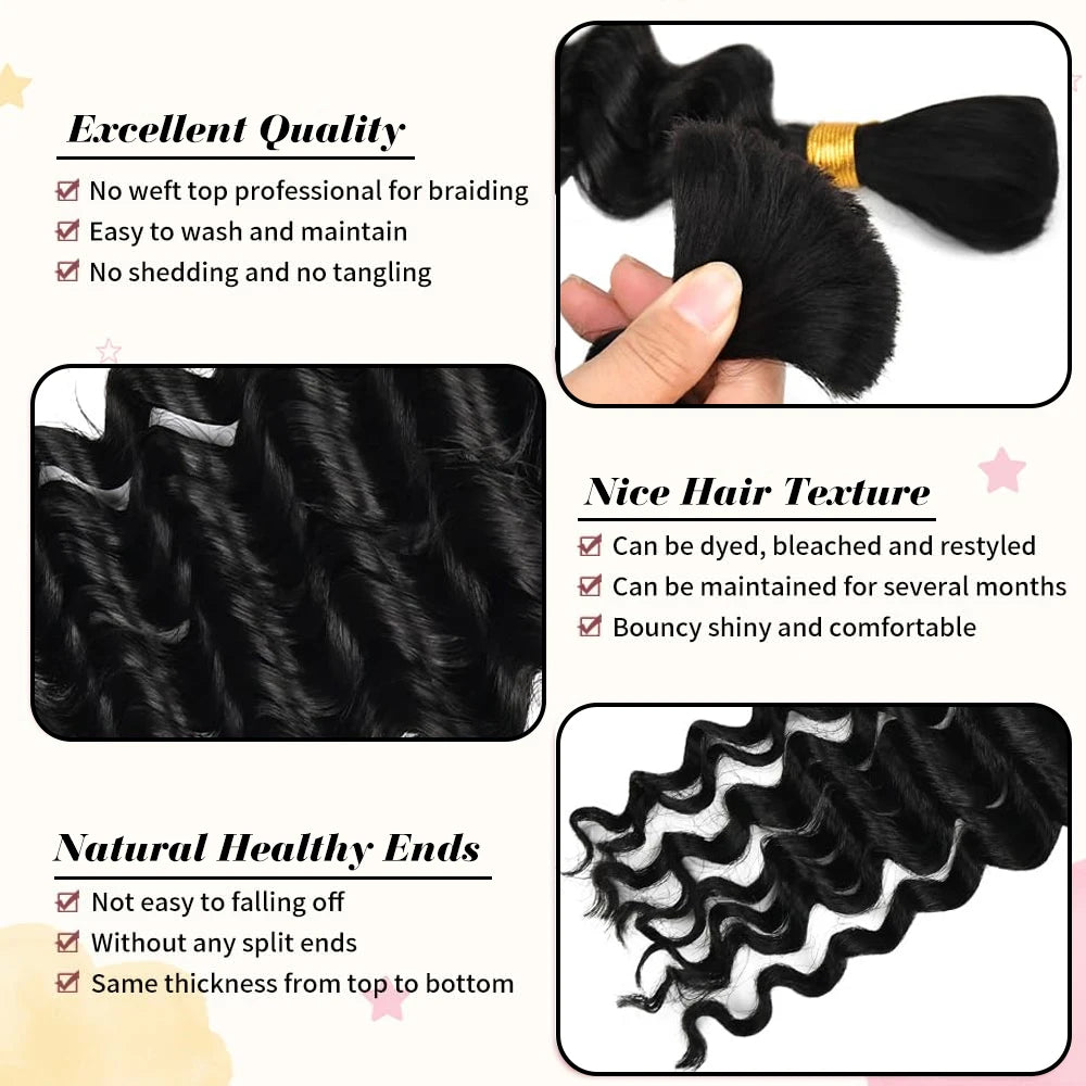Human Braiding Hair 2Bundle 100g 18Inch Deep Wave Bulk Human Hair Brown Wet and Wavy Human Hair Bundles for Braiding No Weft