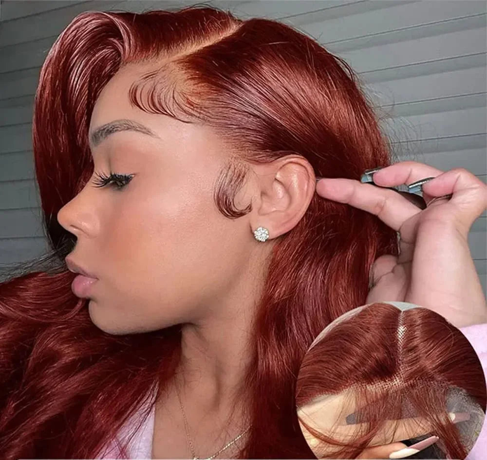 Reddish Brown 13x4 Body Wave Lace Frontal Wigs Human Hair