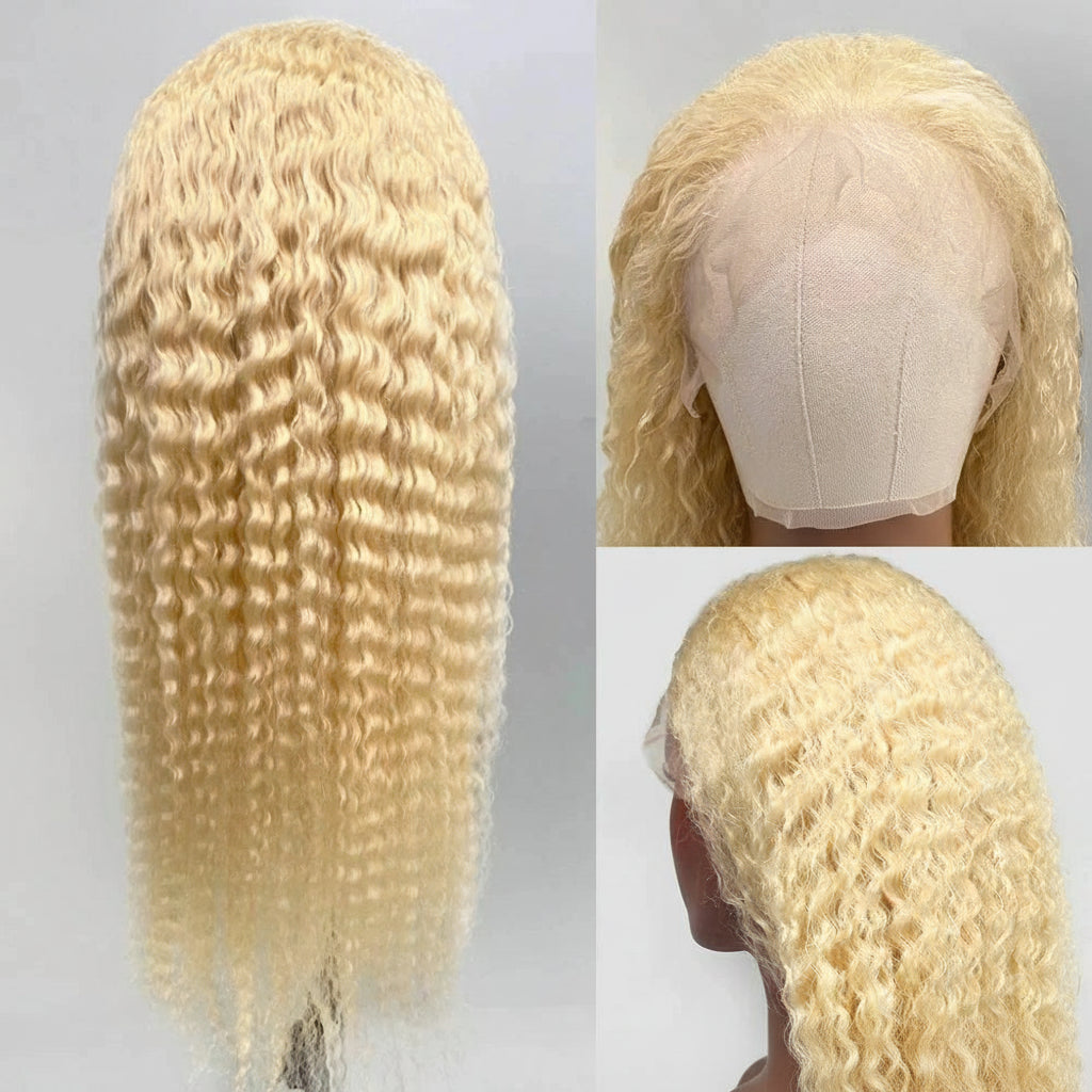 613 Blonde Human Hair Deep Wave Curly Wig