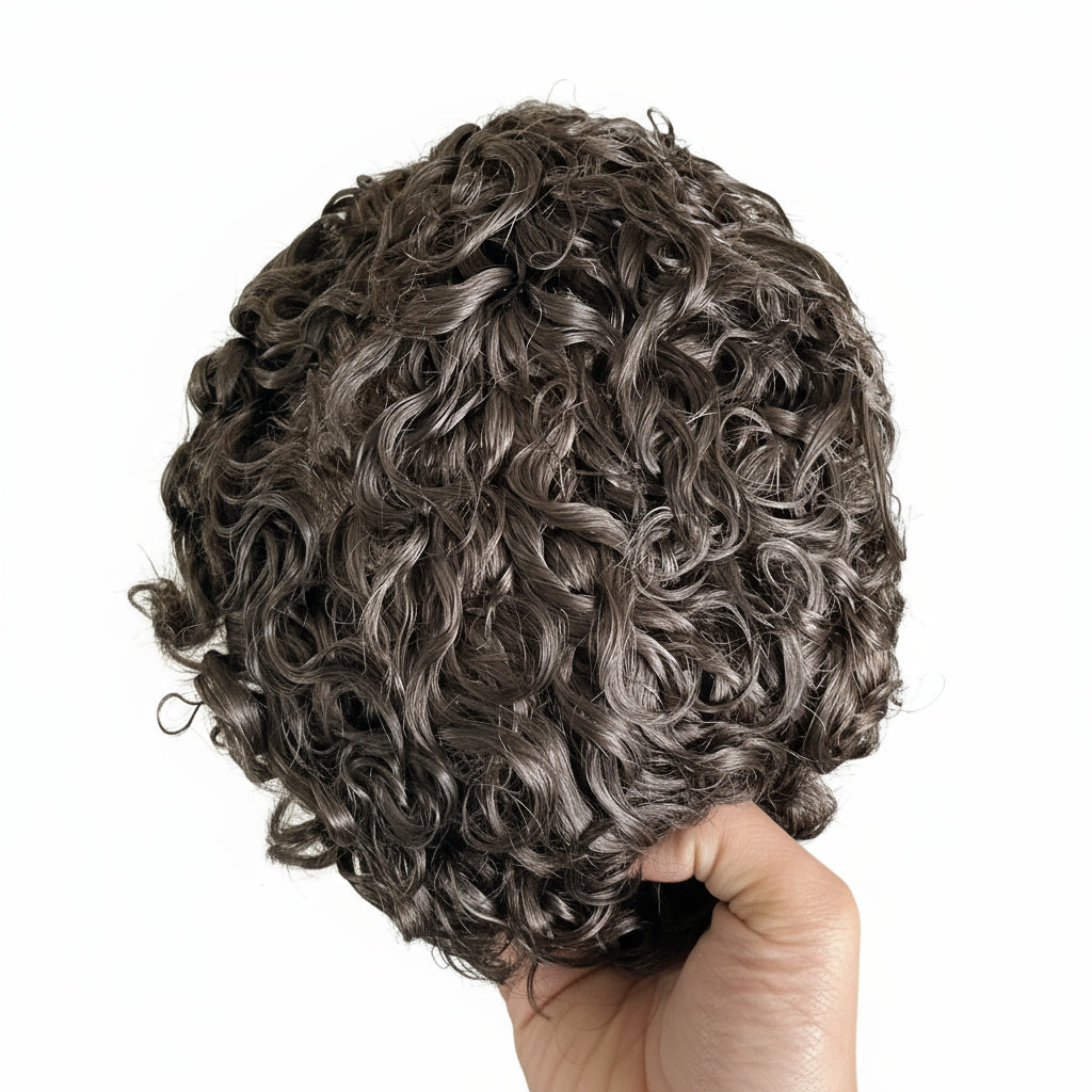15mm Curly Mens Wig Durable Skin Toupee African American Human Hair Microskin