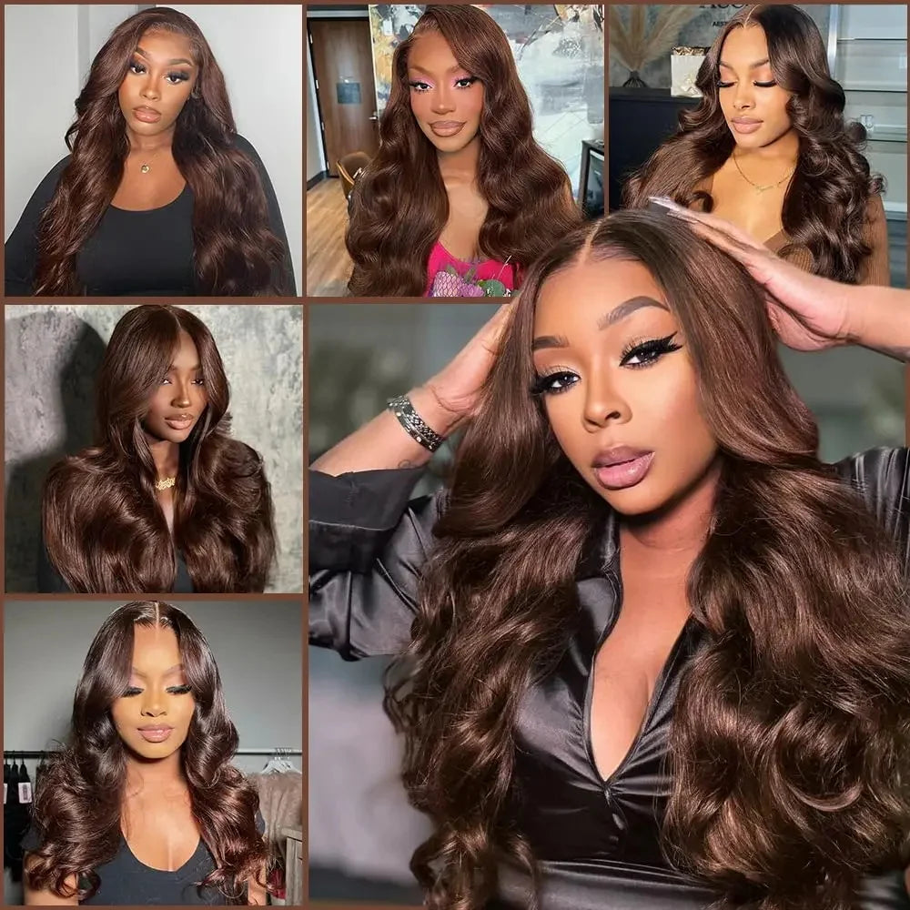 Chocolate Brown Body Wave Transparent Lace Wig