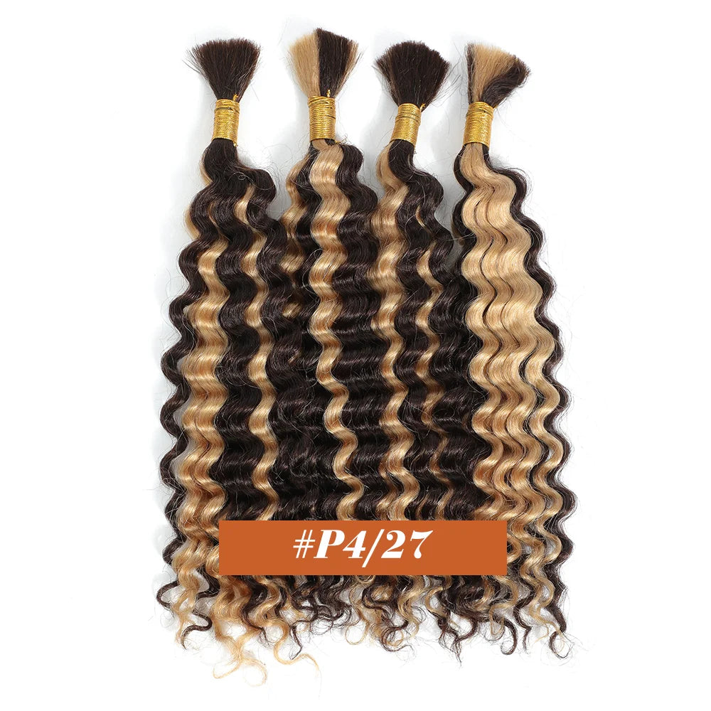 Human Braiding Hair 2Bundle 100g 18Inch Deep Wave Bulk Human Hair Brown Wet and Wavy Human Hair Bundles for Braiding No Weft