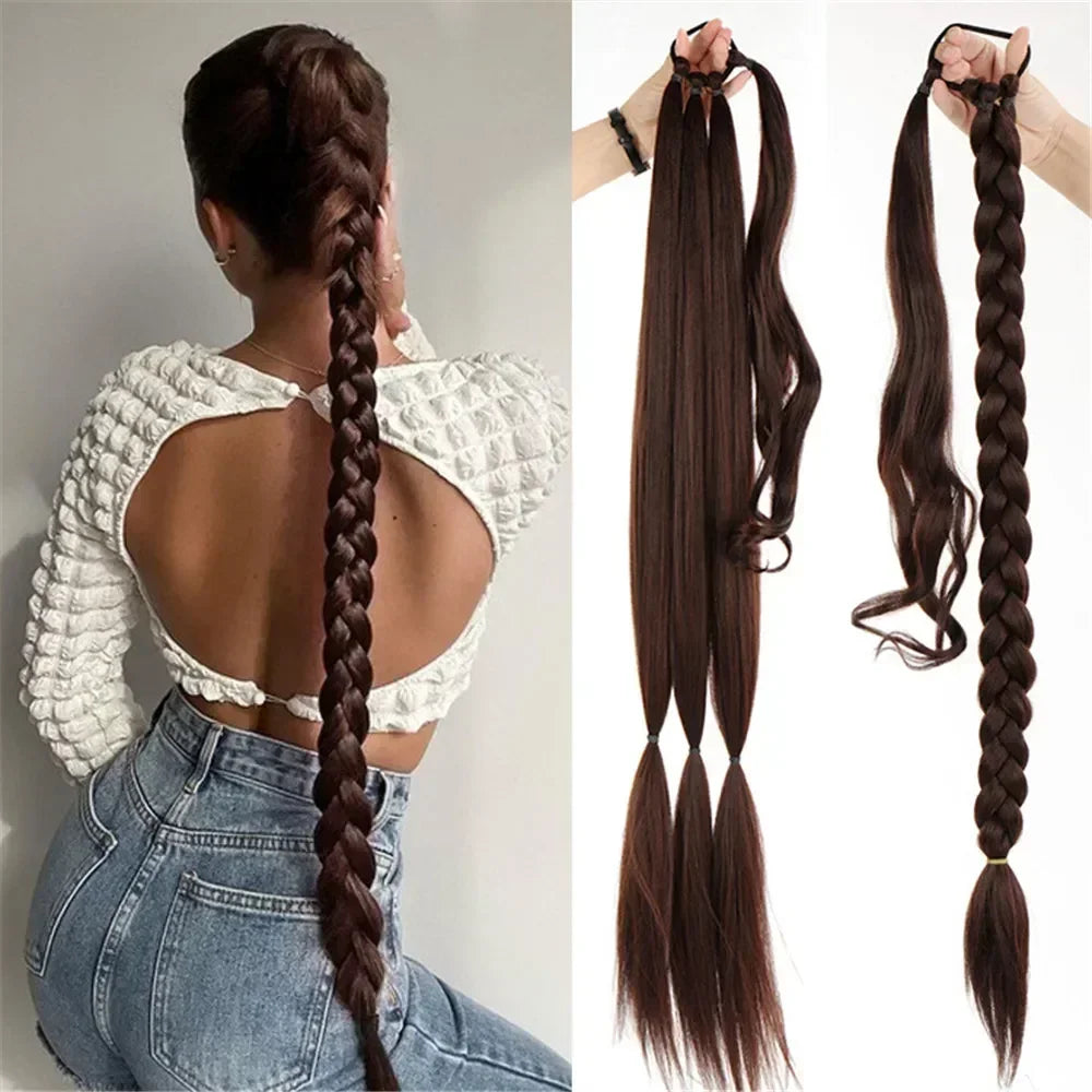 80cm Long Synthetic Braided Ponytail With Rubberband