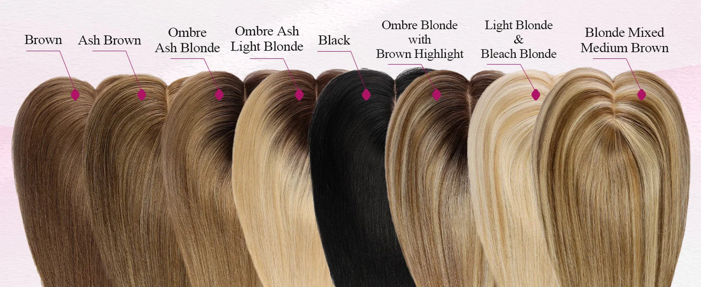 Brown Mixed Blonde Human Hair Topper with Bangs Natural Silk Straight Hair