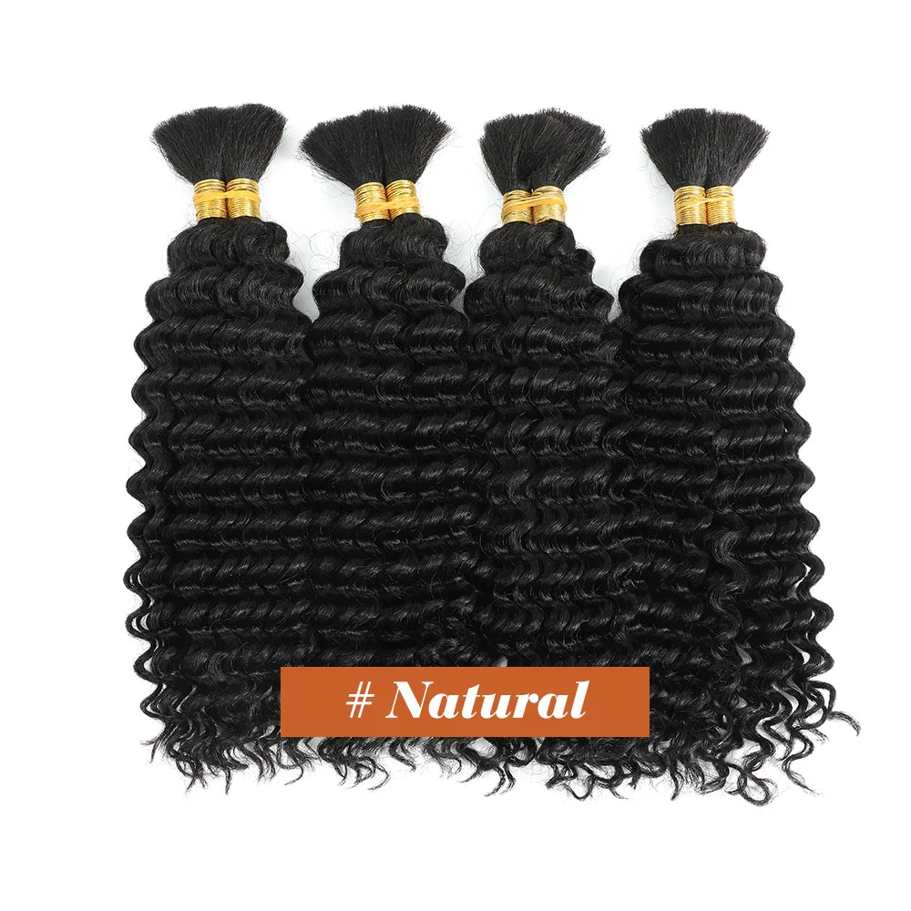 Human Braiding Hair 2Bundle 100g 18Inch Deep Wave Bulk Human Hair Brown Wet and Wavy Human Hair Bundles for Braiding No Weft