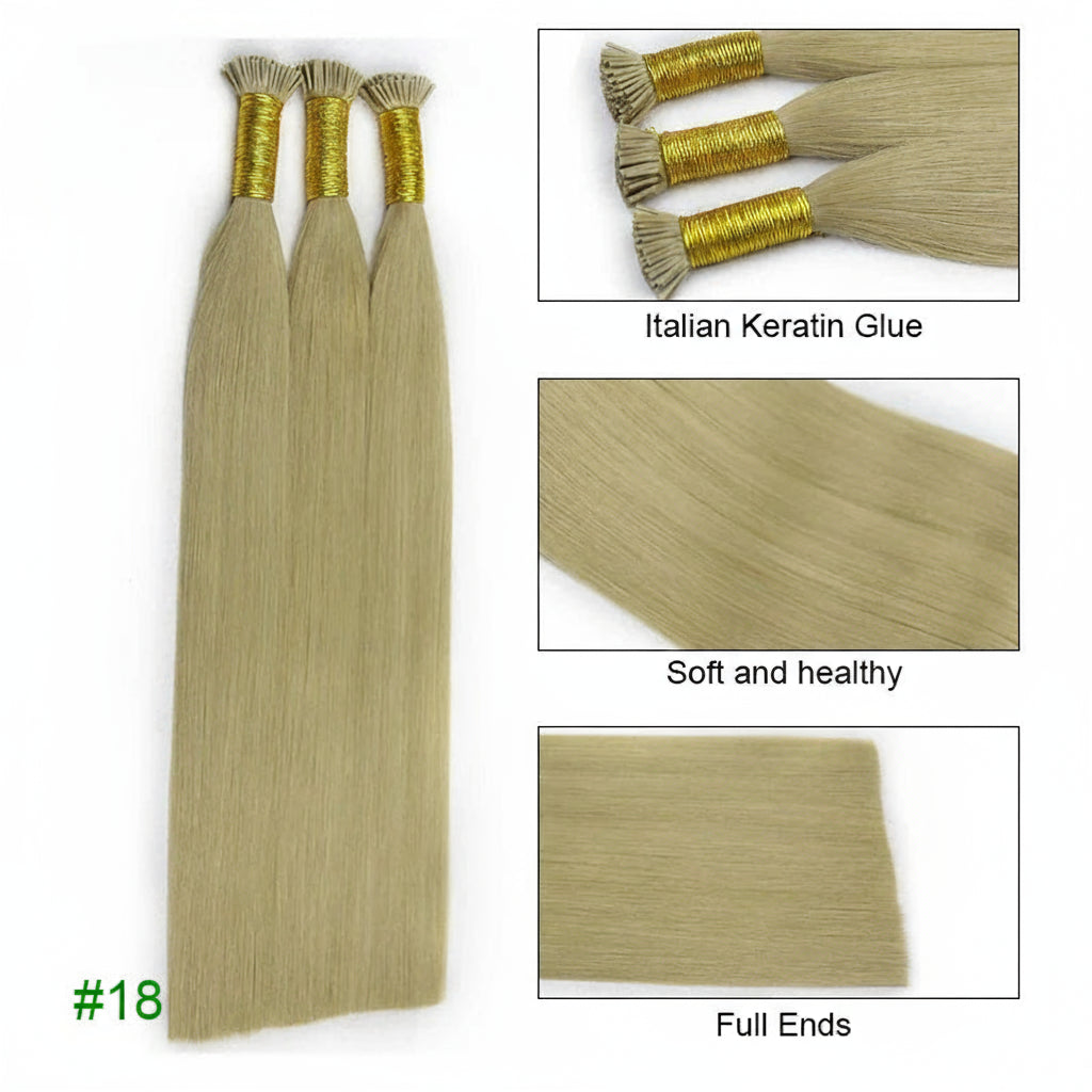 Straight I Tip Hair Extensions Human Hair Blonde Highlight Keratin
