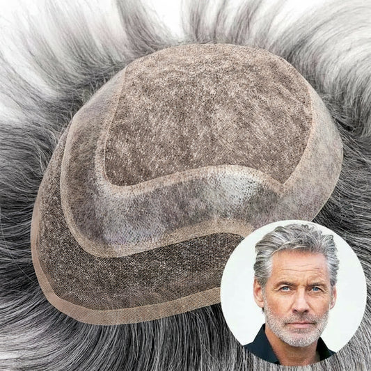 Men Grey Hair Natural Hairline Lace Front Unit