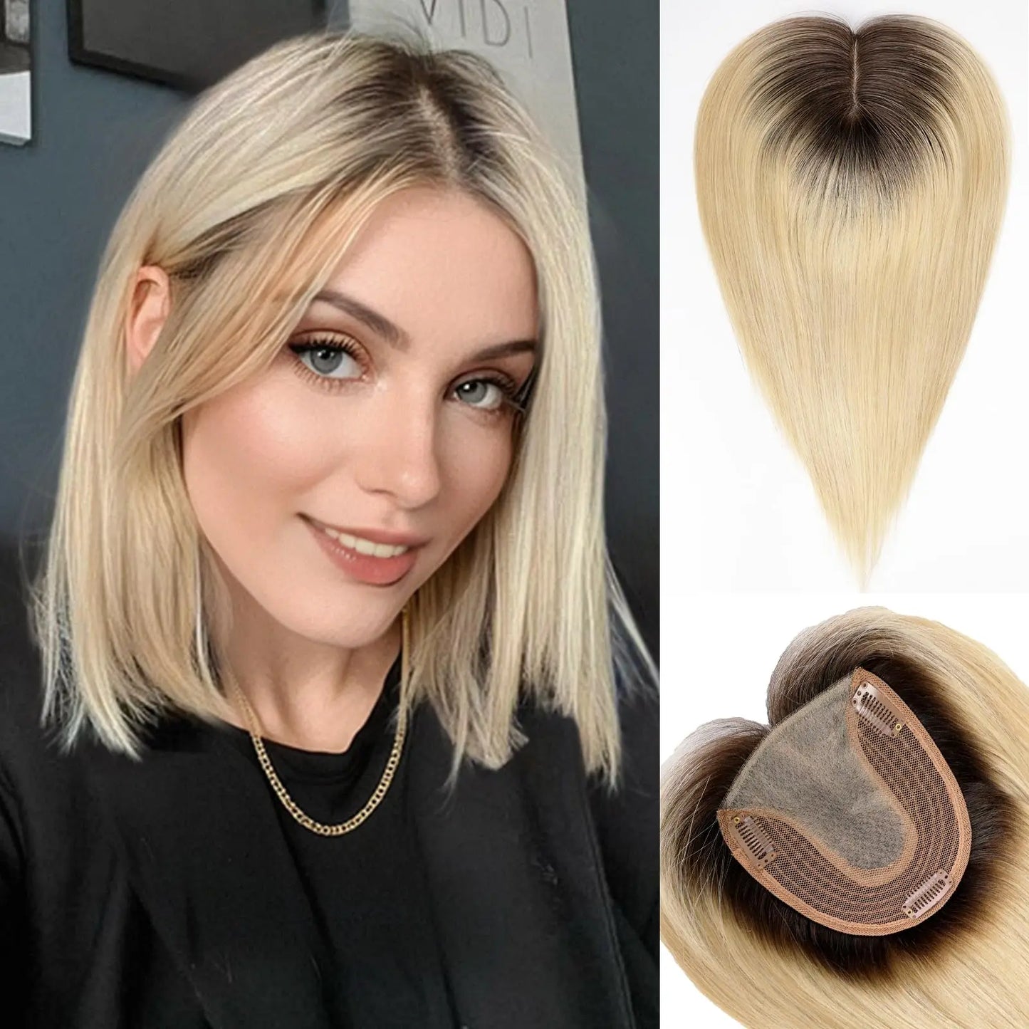 Brown Mixed Blonde Remy Human Hair Toppers