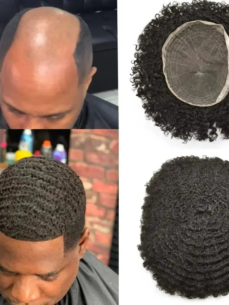 Hair Units For Black Men Hair Replacement System Swiss Lace Afro Toupee