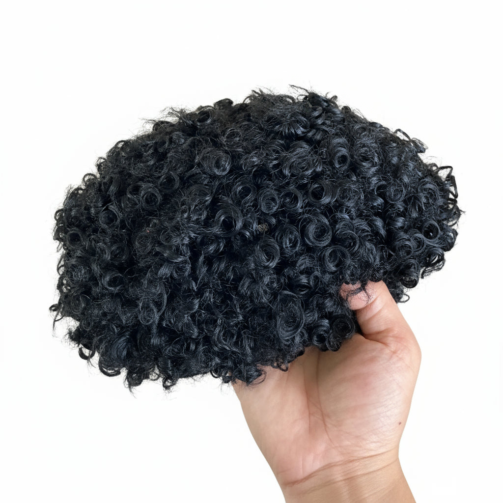 15mm Curly Mens Wig Durable Skin Toupee African American Human Hair Microskin