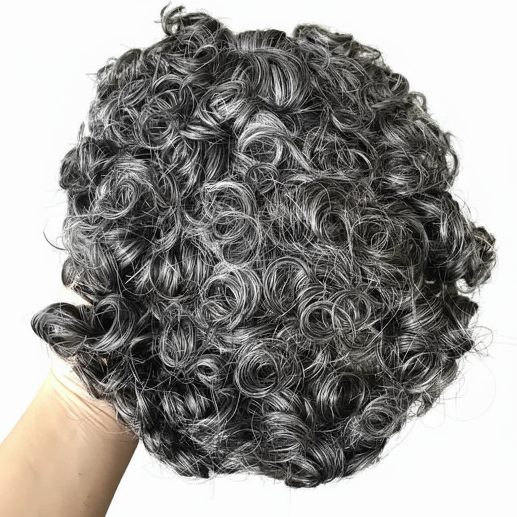 15mm Curly Mens Wig Durable Skin Toupee African American Human Hair Microskin