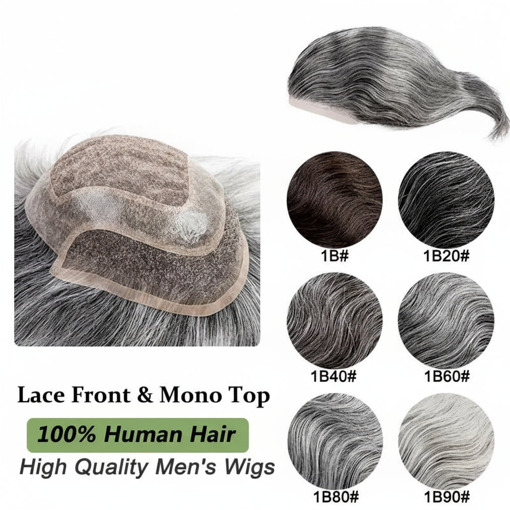 Men Grey Hair Natural Hairline Lace Front Unit