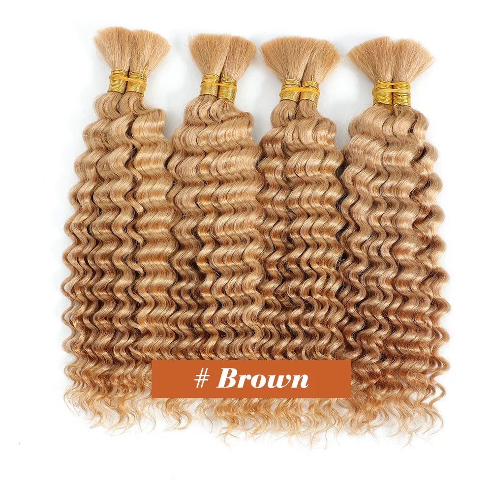 Human Braiding Hair 2Bundle 100g 18Inch Deep Wave Bulk Human Hair Brown Wet and Wavy Human Hair Bundles for Braiding No Weft