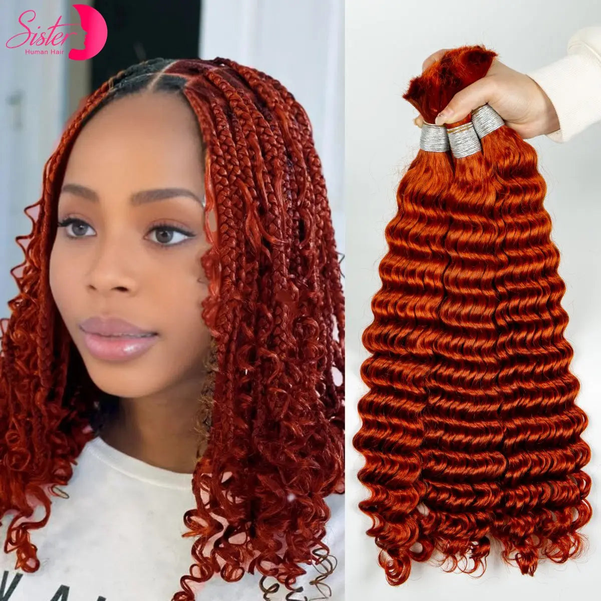 22 24Inch Deep Wave Bulk Human Hair for Boho Braids No Weft Colored 100% 12A Human Hair Bulk Curly Extensions for Braiding