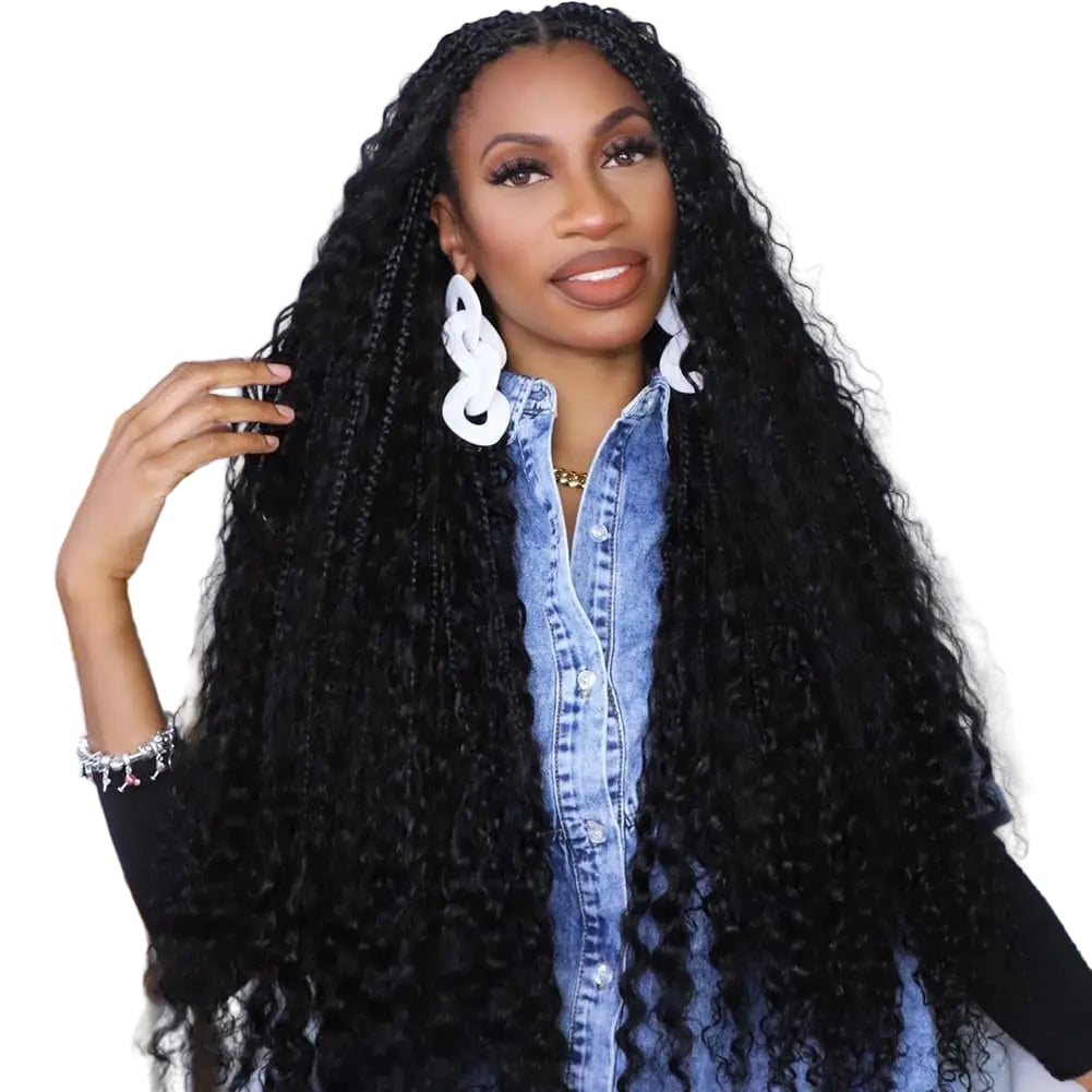 Crochet Curly Human Hair Boho Box Braids