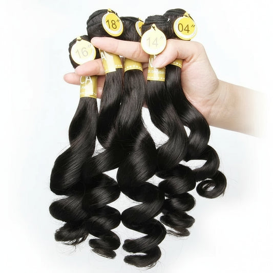 Loose Wave Bundles with Closure 4x4 Brazilian Human Hair Weave 5Pcs Bouncy Curly Bundles with Closure HD Transparant