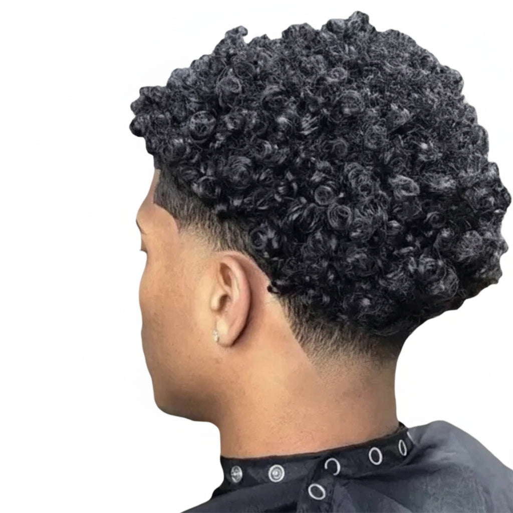 15mm Curly Mens Wig Durable Skin Toupee African American Human Hair Microskin