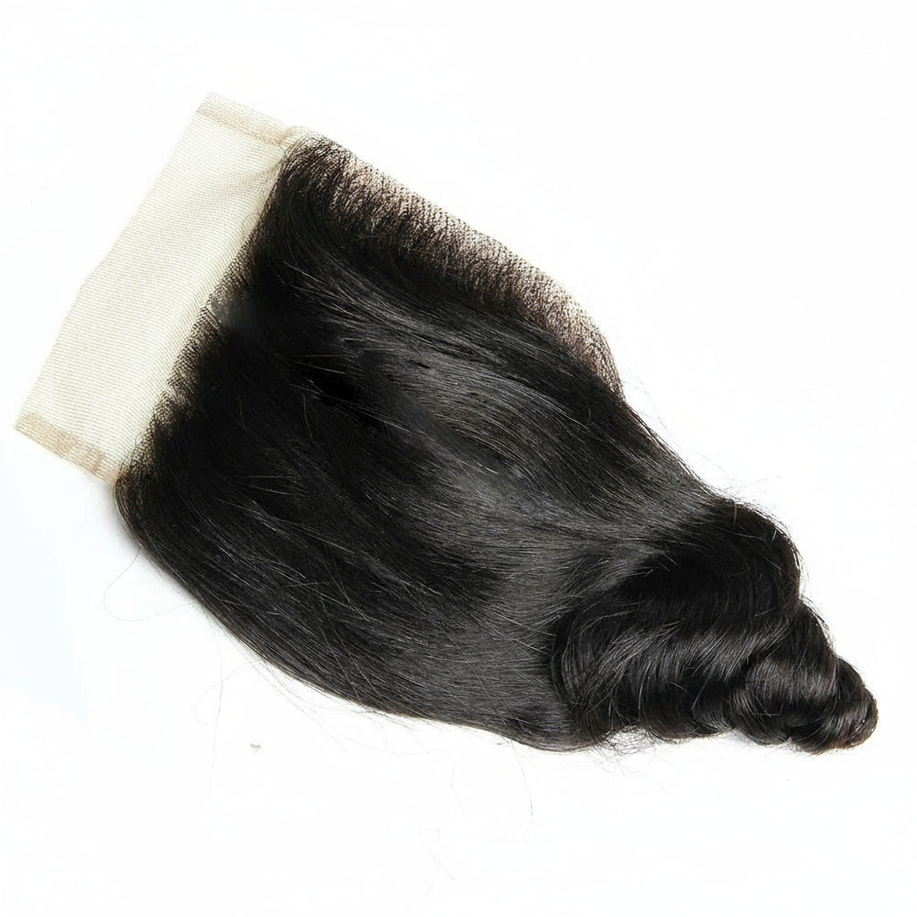 Loose Wave Bundles with Closure 4x4 Brazilian Human Hair Weave 5Pcs Bouncy Curly Bundles with Closure HD Transparant