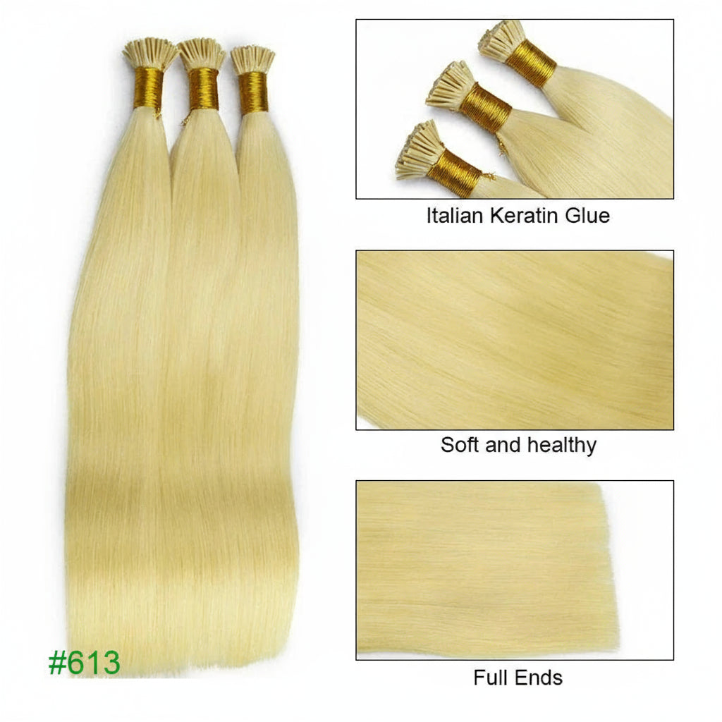 Straight I Tip Hair Extensions Human Hair Blonde Highlight Keratin