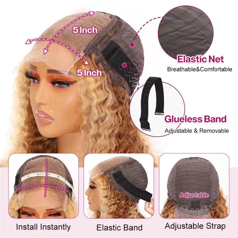 Glueless Short Ombre Bob Wig Human Hair 100% Curly