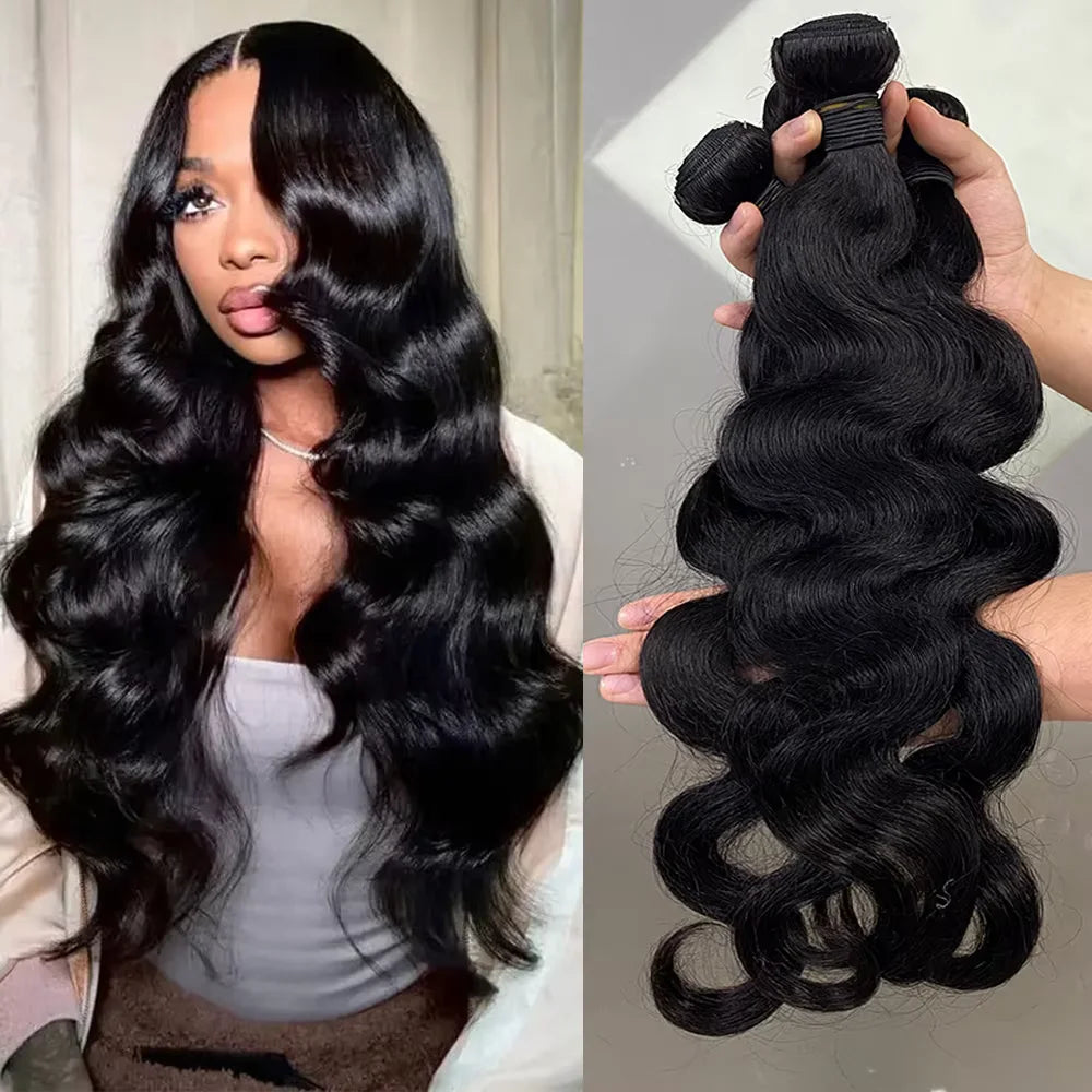 24inch Body Wave Human Hair Bundles 100% Brazilian Raw Human Hair 1/3/4 Bundles for Women 10A Thick Bundles