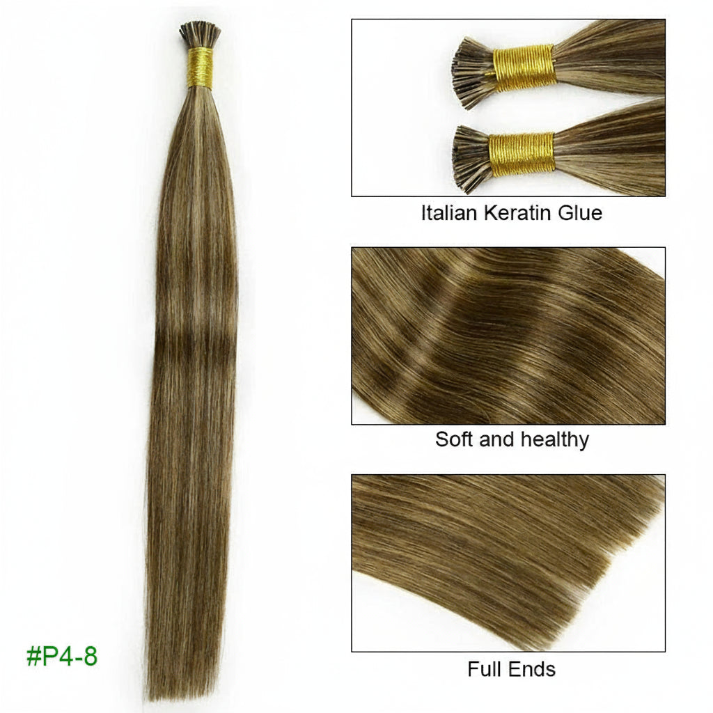 Straight I Tip Hair Extensions Human Hair Blonde Highlight Keratin