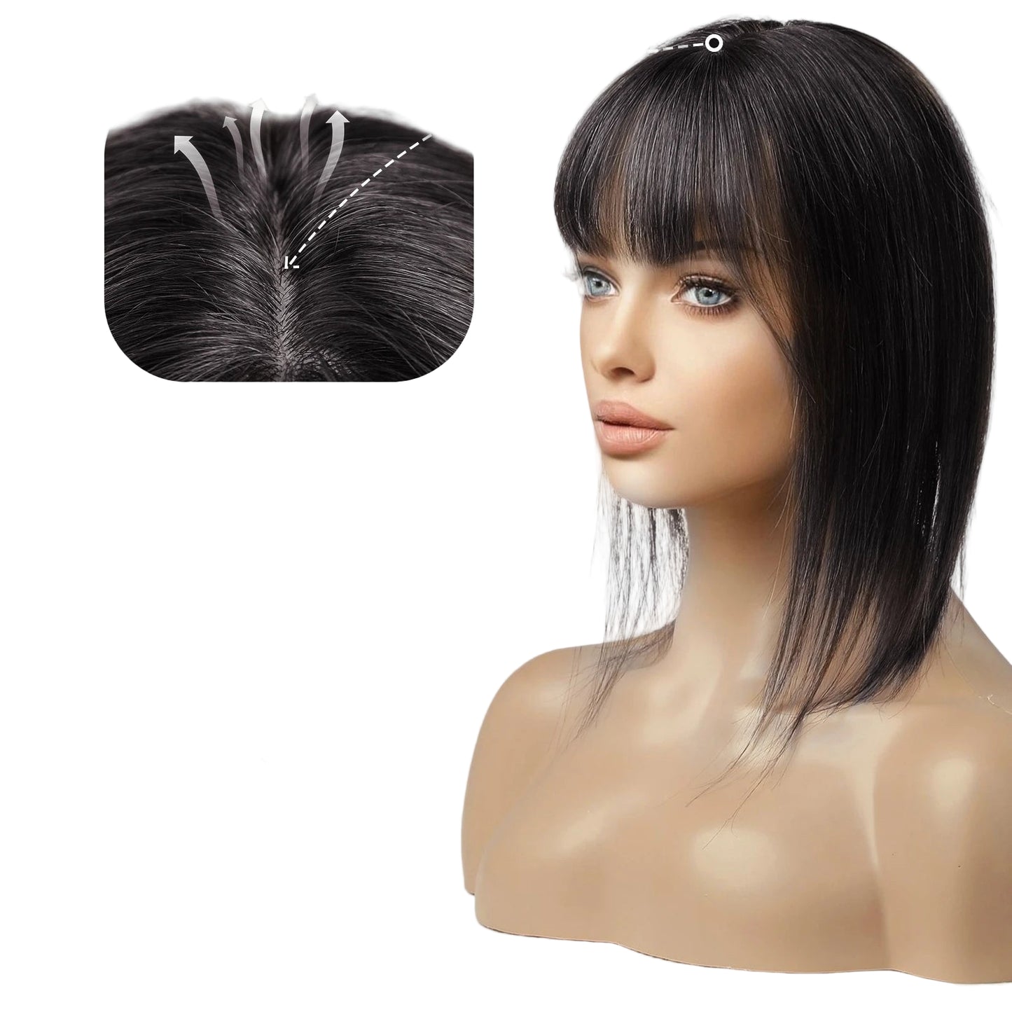 Blonde Human Hair Toppers with Bangs and Dark Root