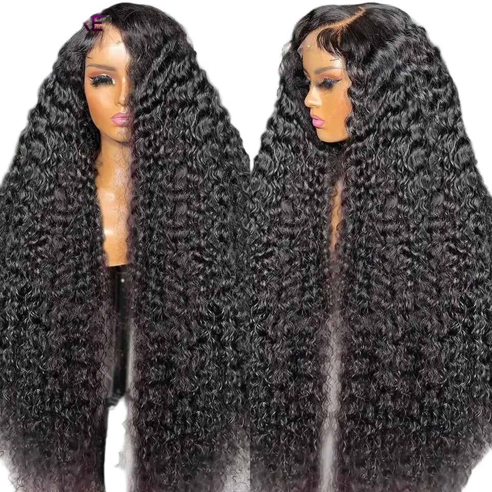 Afro Deep Kinky Curly Human Hair 3/4 Bundle with HD Transparent Lace Frontal Closure And Bundle 100% Virgin Hair Weave Extension