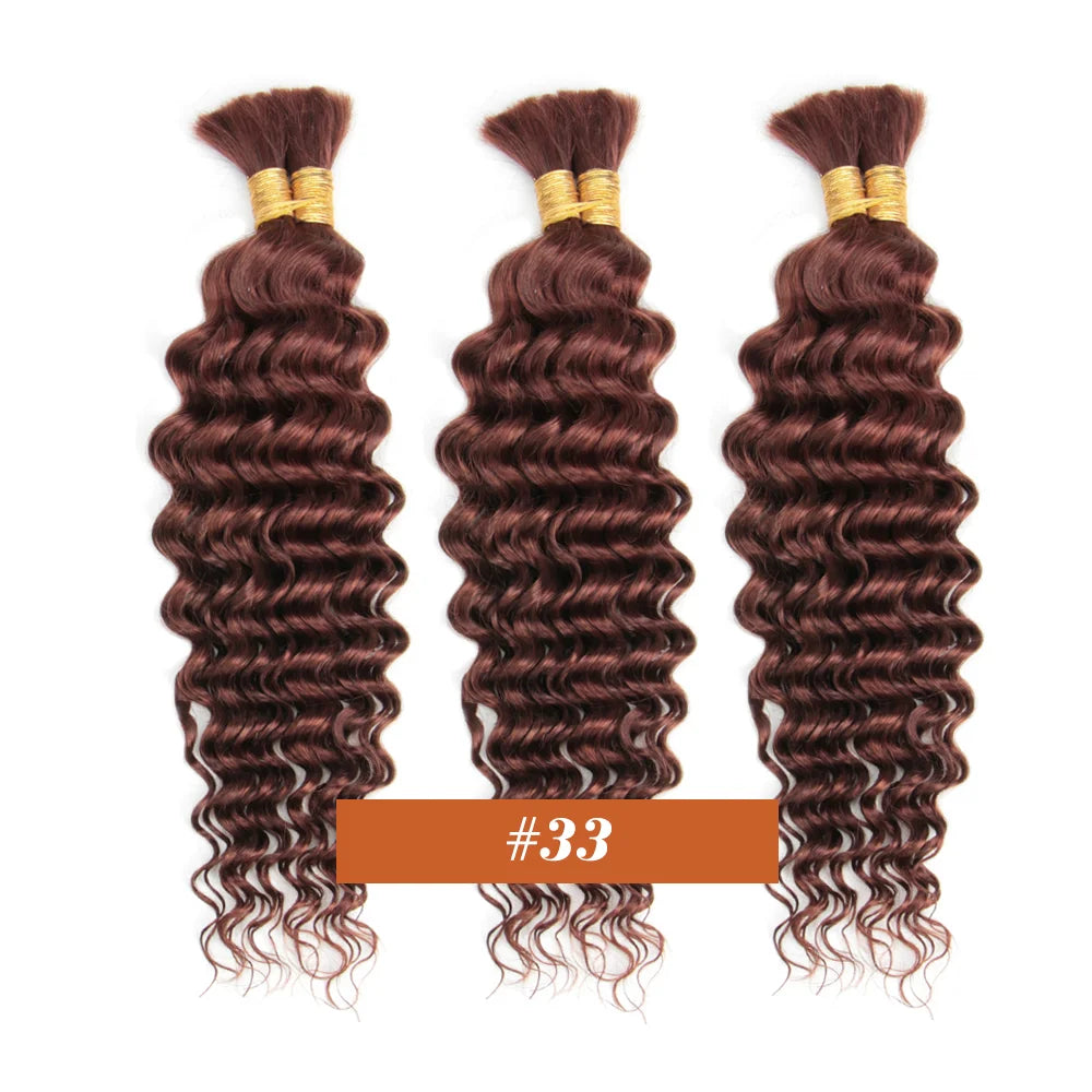 Human Braiding Hair 2Bundle 100g 18Inch Deep Wave Bulk Human Hair Brown Wet and Wavy Human Hair Bundles for Braiding No Weft