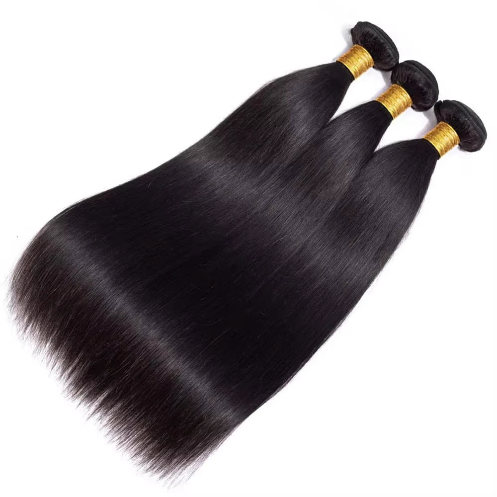 12A Brazilian Bone Straight Extensions Human Hair Bundles 100% Unprocessed Remy Double Weft Natural Black Thick Bundle