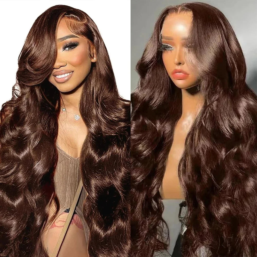Chocolate Brown Body Wave Transparent Lace Wig