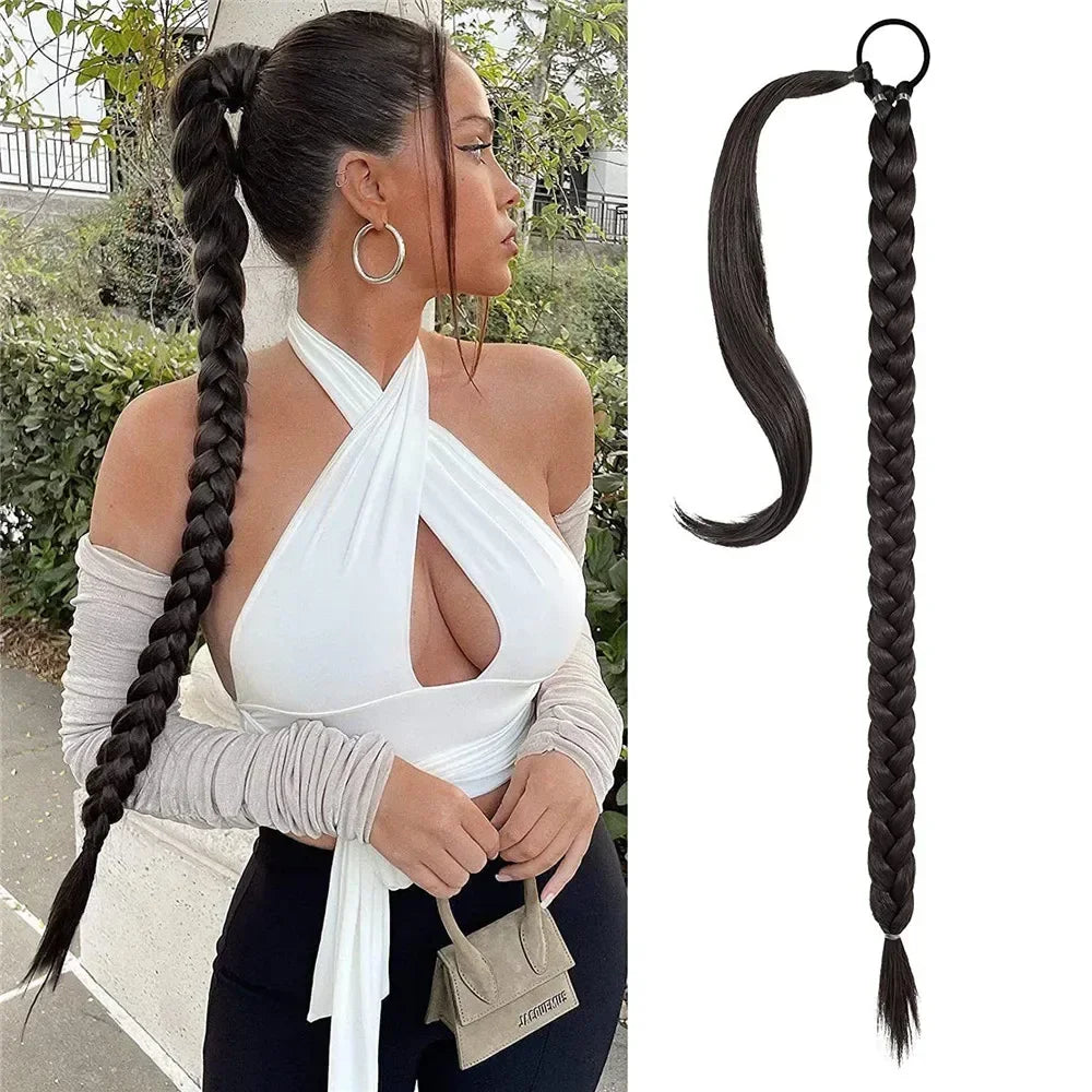 80cm Long Synthetic Braided Ponytail With Rubberband
