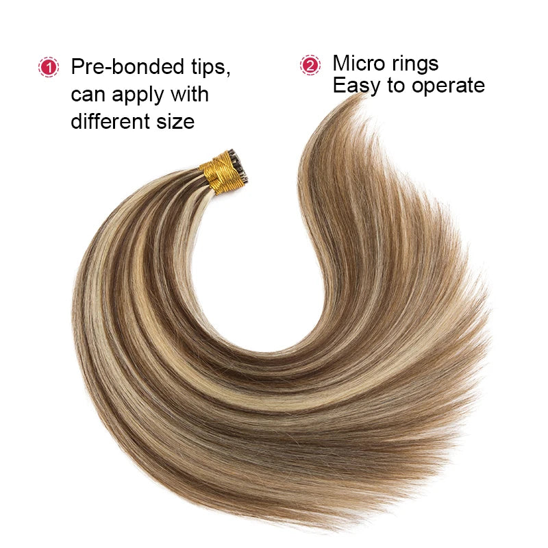 Straight I Tip Hair Extensions Human Hair Blonde Highlight Keratin