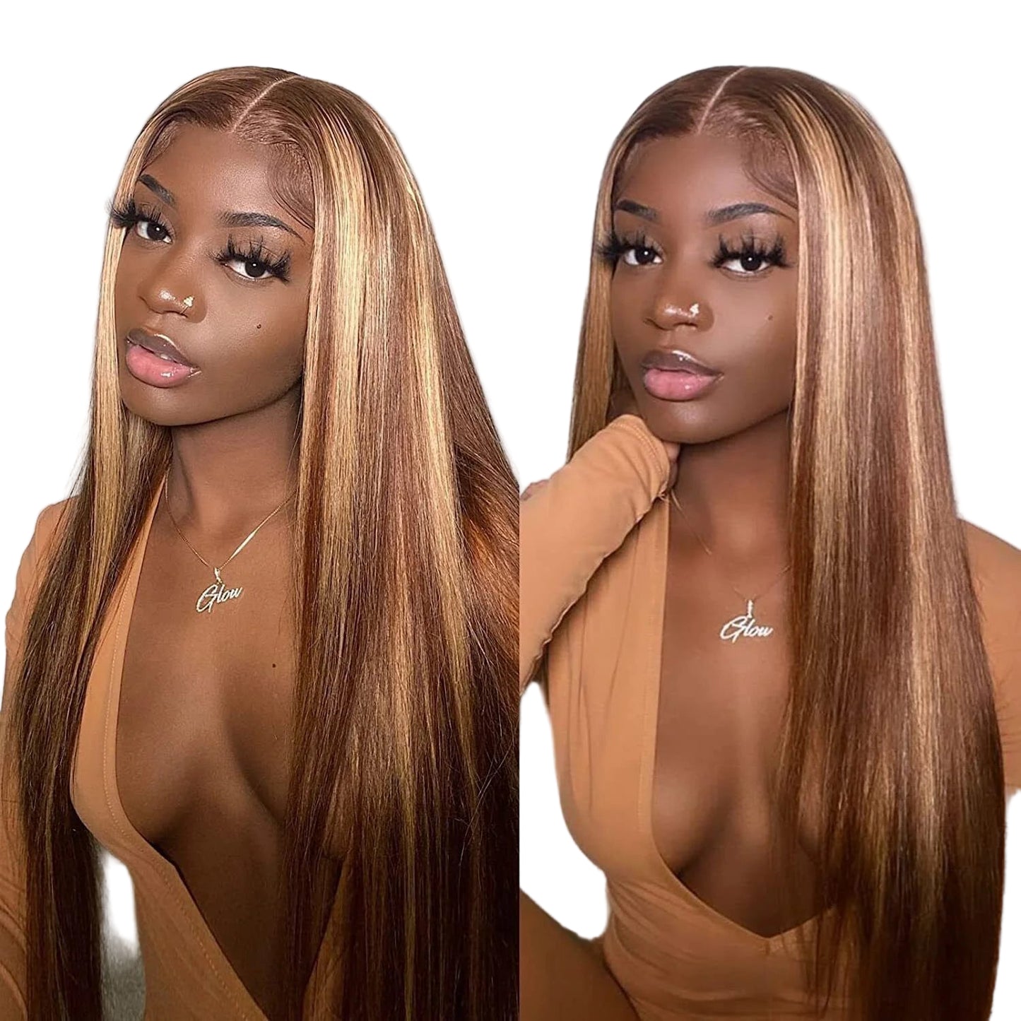 34Inch Bone Straight Highlight Lace Front Ombre Human Hair