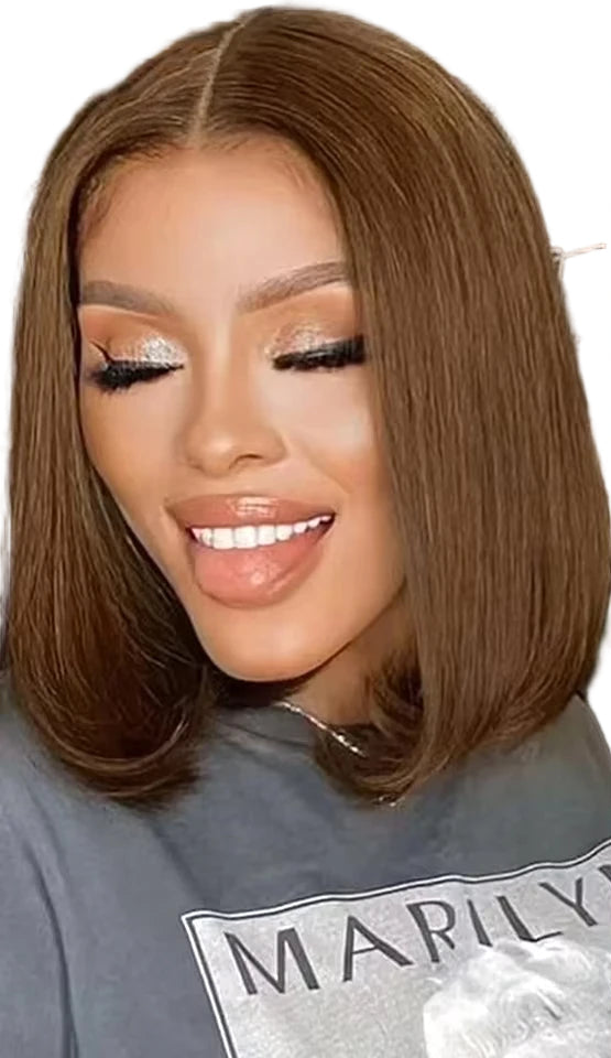 #4 Chocolate Brown 220% Density Bob Wigs Human Hair