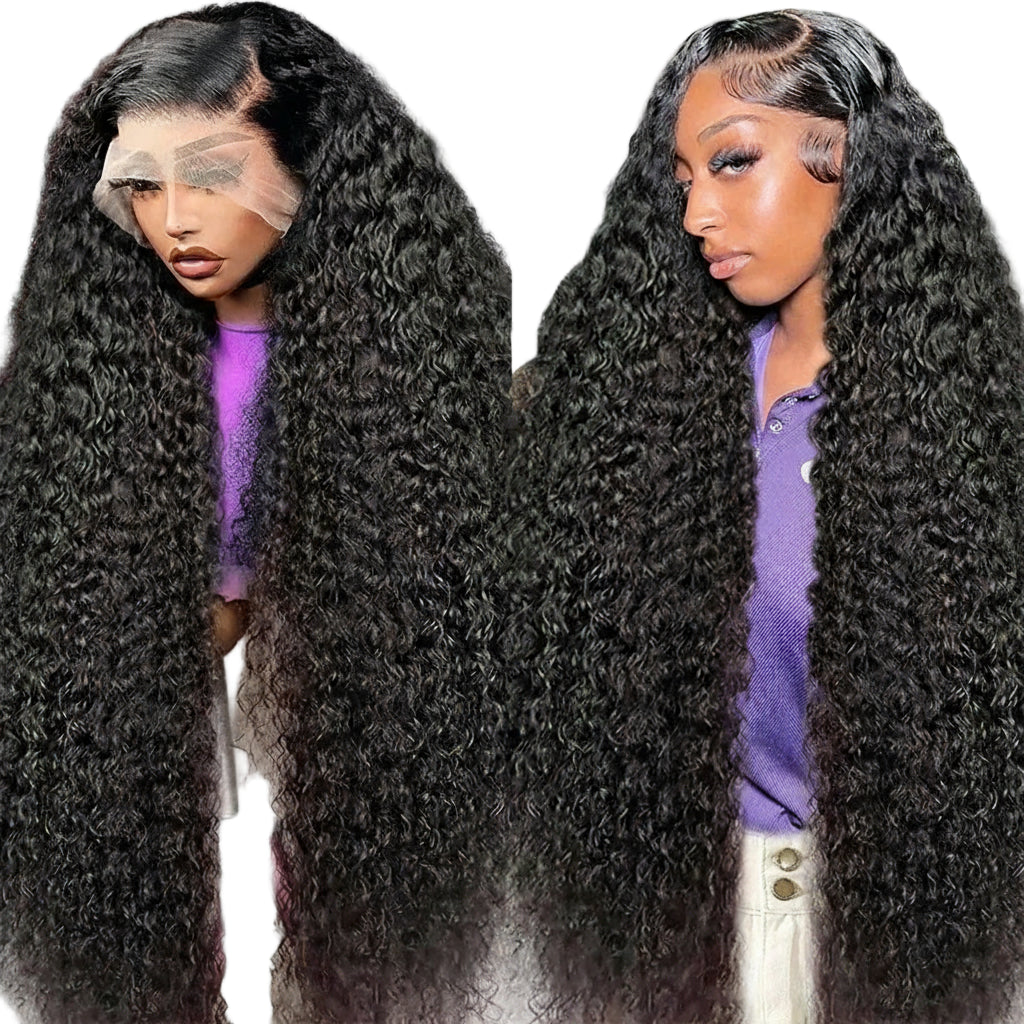 Afro Deep Kinky Curly Human Hair 3/4 Bundle with HD Transparent Lace Frontal Closure And Bundle 100% Virgin Hair Weave Extension