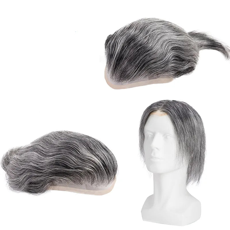 Men Grey Hair Natural Hairline Lace Front Unit