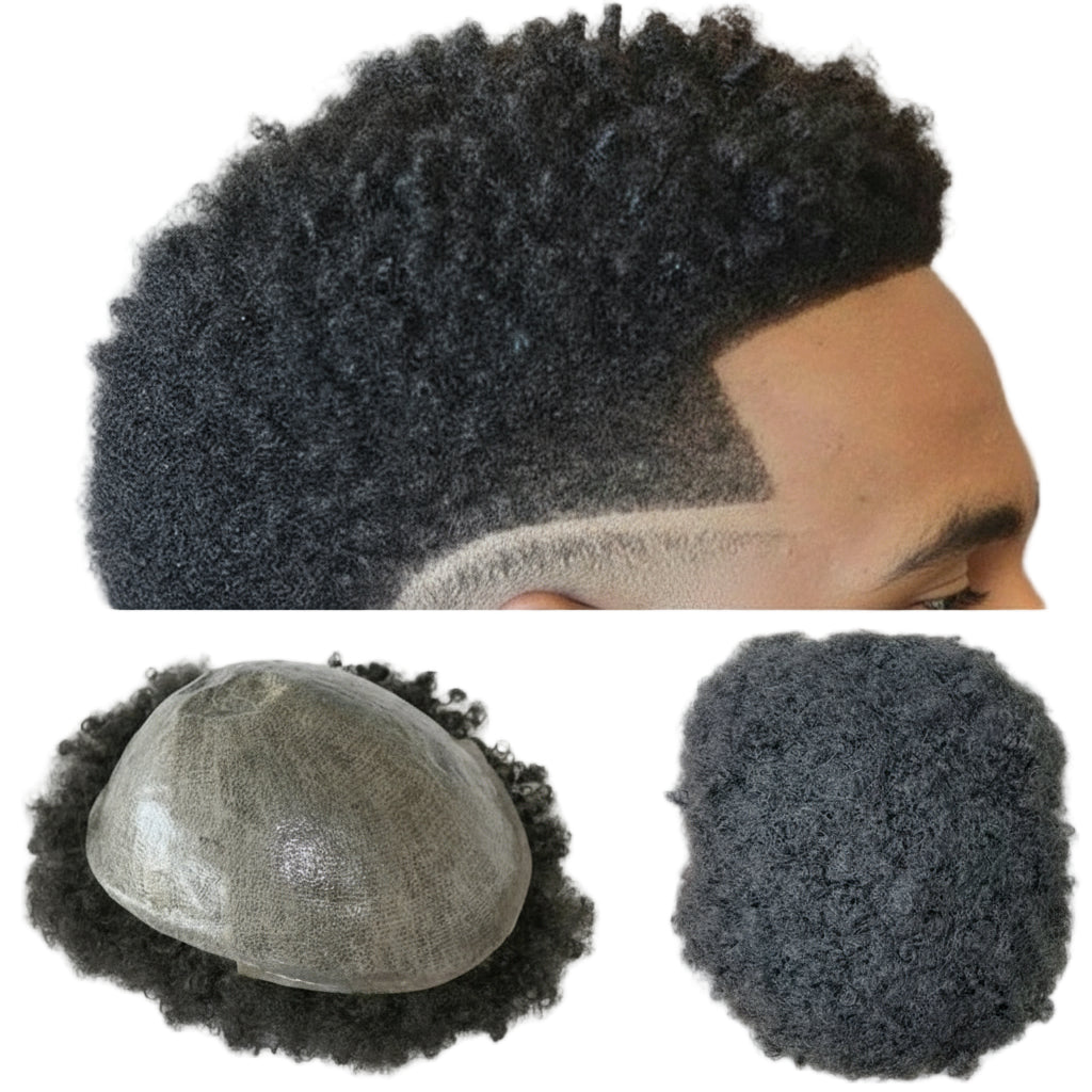 4mm Wave Afro Human Hair Wigs for Men Thin Skin