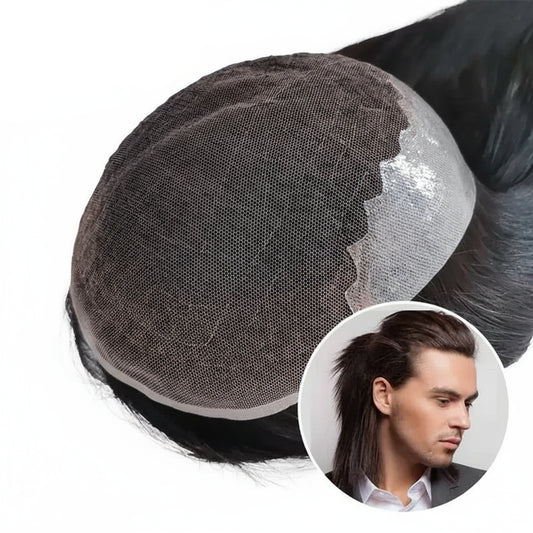 Lace Pu Long Hair Man Toupee